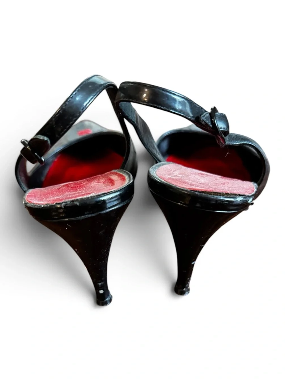 CHANEL VINTAGE Black Red patent leather slingback heels EU 36.5